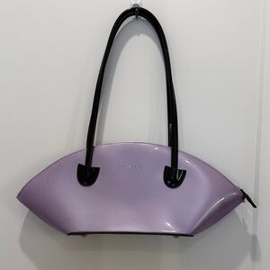 Angelina Lavender Patent Leather Shoulder Bag with Black Straps